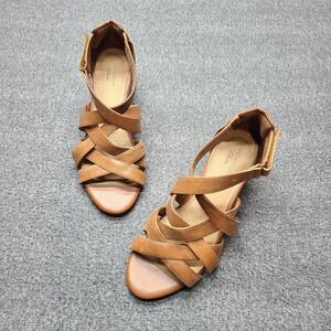 Clarks Collection Sandals Womens Size 9 Brown Tan Strappy‎ Block Heel Comfort